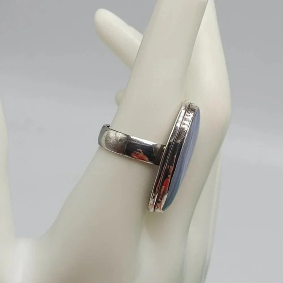 Vintage 925 Sterling Silver Blue Lace Agate Gemstone Ring Size 8.5 - Picture 2 of 7
